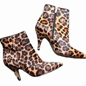 Vince Camuto Nandi 2 Leopard Print Booties Quality Real Cow Fur Womens Size 8
